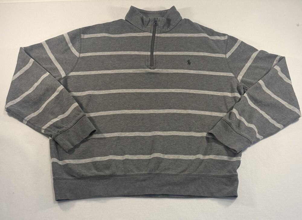 Ralph Lauren Polo Men’s Large Gray Stripe Quarter Zip Pullover Pony Logo